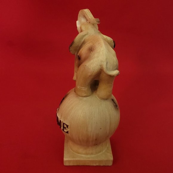 VTG Wooden Welcome Elephant  Raised Trunk Standing on a Ball Figurine Home Decor - Picture 13 of 14